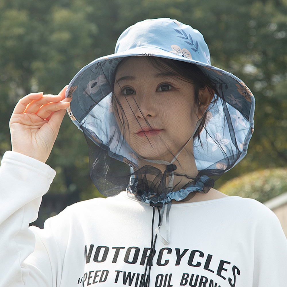 Agriculture Farming Hats - プリント入り蜂蚊防止帽子 UV保護 日焼け防止 メッシュ 茶摘み帽子 フェイスマスク