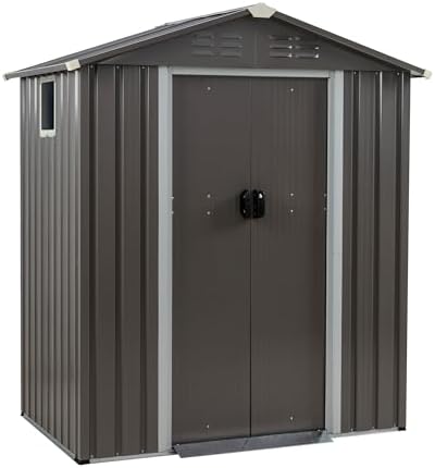 Farming For Agriculture - JY QAQA 5x3フィート 金属製屋外ガーデン収納庫、防水メタルガーデンシェッド（窓付き、ロック可能な二重扉付き）