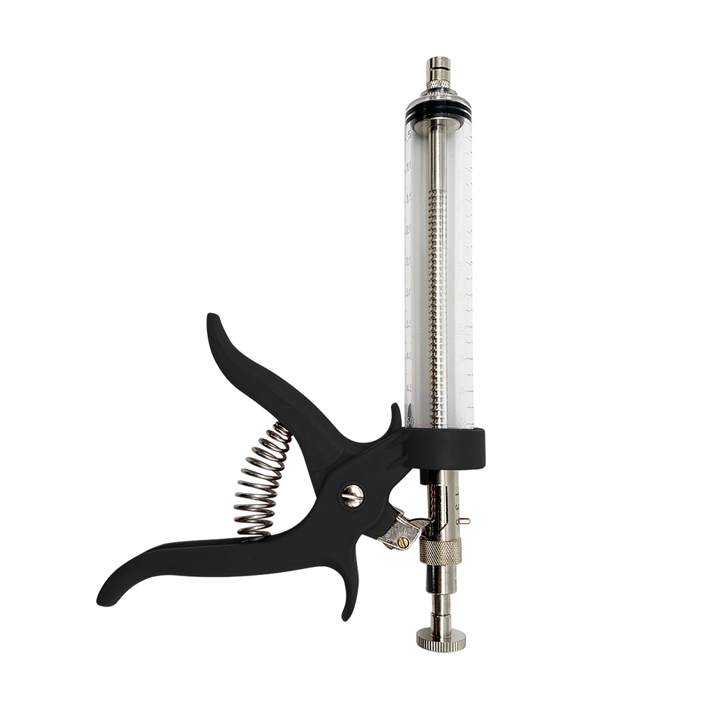 Veterinary Syringe Gun - プラスチックハンドル付きの連続インジェクションシリンジ,自動絞り器付き,階段,豚,羊,50ml, 1個