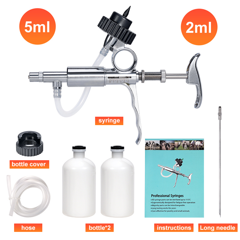 Veterinary Syringe Gun - 2 ミリリットル/5 ミリリットル自動家禽インジェクターアクセサリー獣医特定ワクチンシリンジ農場家畜繁殖牛羊豚